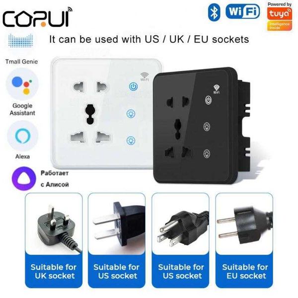 Smart Power Plugs Corui Tuya WiFi Smart Wall Wall Socket 2 Street Lamp Switch Touch Switch US US UK Plug Timing Funzione Alexa Home Control HKD230727