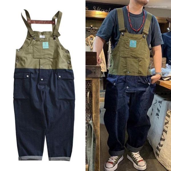 Männer Jeans Overalls Patchwork Denim Hosen Mann Stepp Cargo Pant Baggy Männliche Bib Kurze Arbeitskleidung Lange Hosen 2023