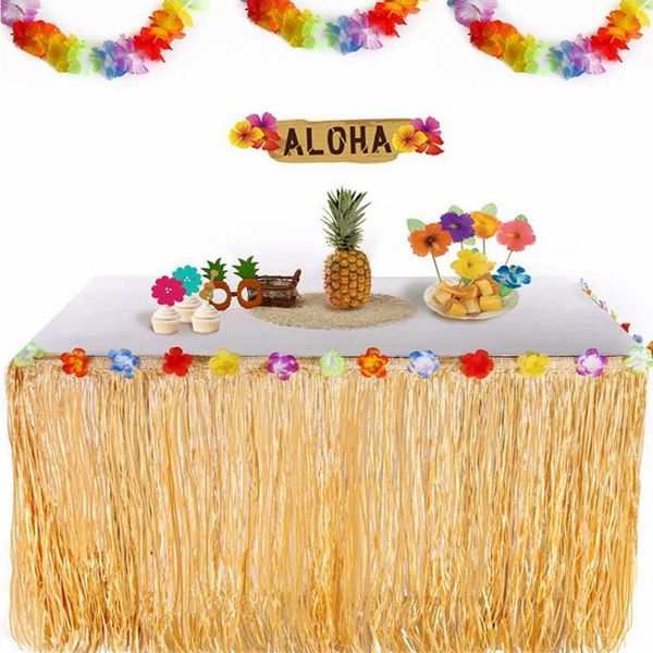 Decoração de Festa Saia de Mesa Palha Tropical Faça Você Mesmo Flores e Plantas Havaianas Flor de Praia Suprimentos para Decoração de Casamento 315E