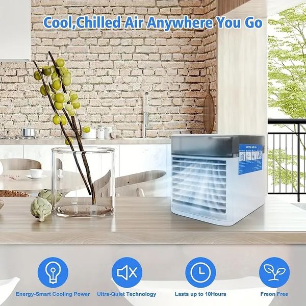 1 unidade de ar condicionado portátil, ventilador de resfriamento de ar umidificador, purificador 3 em 1 refrigerador evaporativo com 3 velocidades, ventilador de mesa de resfriamento mini AC USB