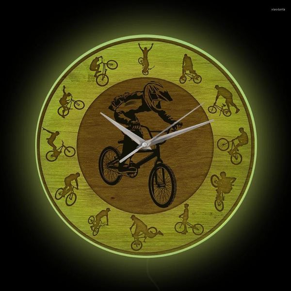 Orologi da parete Freestyle BMX LED Night Light Orologio per camera dei ragazzi Bicicletta Neon Sign Home Decor Luminoso Ciclista Bike Rider Regalo
