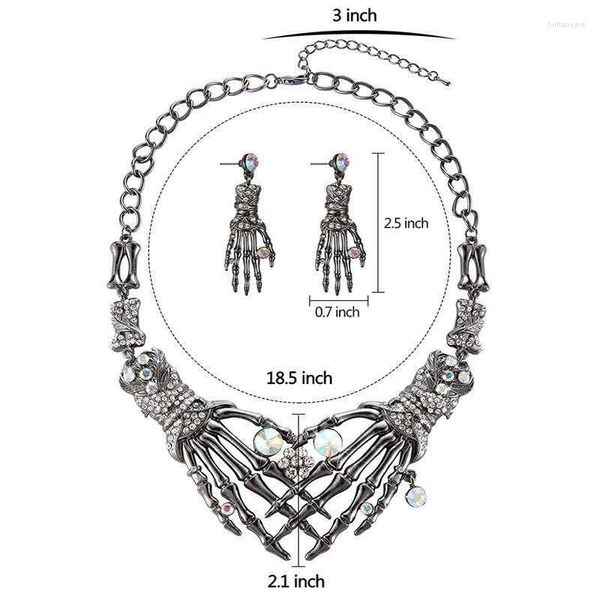 Halskette Ohrringe Set Punk Gothic Vintage Geist Klaue Skelett Schädel geformt Tropfen Frauen Schmuck Halloween Party Zubehör