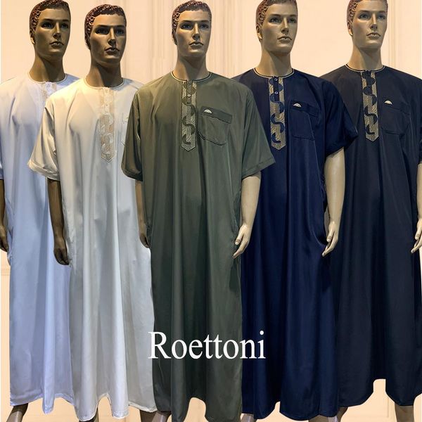 Джакеки Roettoni Matt Fabric 1 Piece Morocco Мусульманский мужской мужской мужчина Jubba Thobe Kaftan Молитва Длинное платье вышитое макси -хала