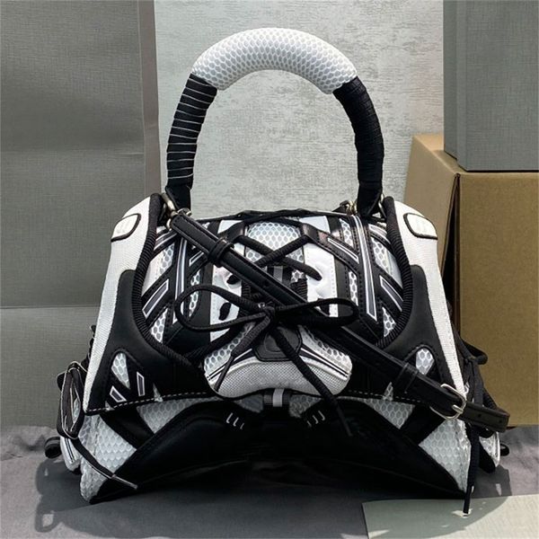 Sneakerhead Medium Handtasche schwarzer Bag gemischter Stoff echtes Leder -Sandglas Luxusdesigner Handtaschen Frauen Männer Schulter -Cross -Body -Taschen Totes