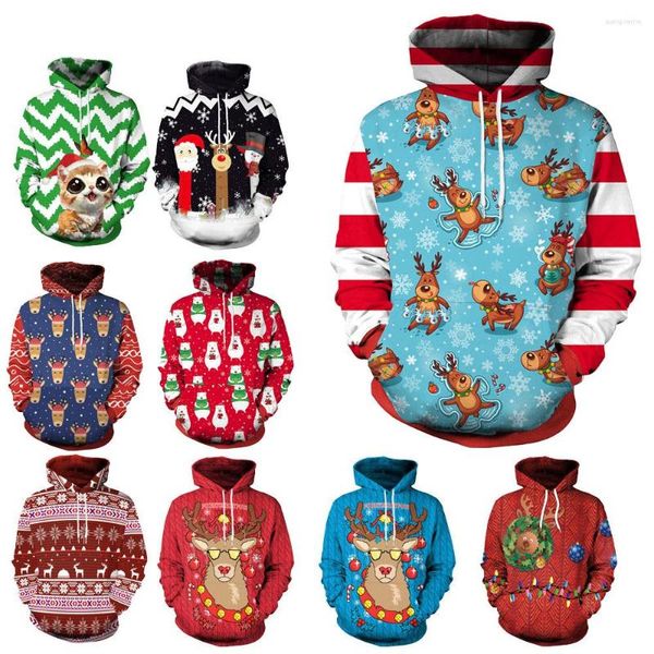 Herrenpullover Männer Frauen Gestreifter Bär Rentier Hässlicher Weihnachtspullover Lustiger süßer Cartoon-Tierpullover Taschen-Hoodies Pullover Tops