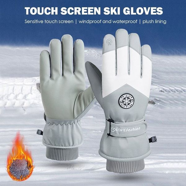 Guanti da sci Inverno Snowboard Pelle PU Touch screen antiscivolo Impermeabile Moto Ciclismo Pile Warm Riding 230726