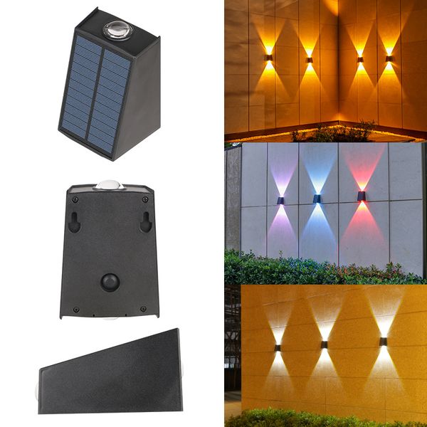 Solar-Wandfluter leuchtet auf und ab, beleuchtet 2 LEDs im Freien, wasserdicht für Balkon, Hof, Garten, Landschaftsdekoration