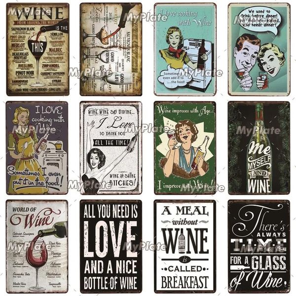 World Wine Targhe in Metallo Targa Vintage Bere Vino a Buon Mercato Targa in Metallo Decorazione da Parete per Bar Pub Club Man Cave Coffee Art Pittura Poster di Alcol 30X20CM w01