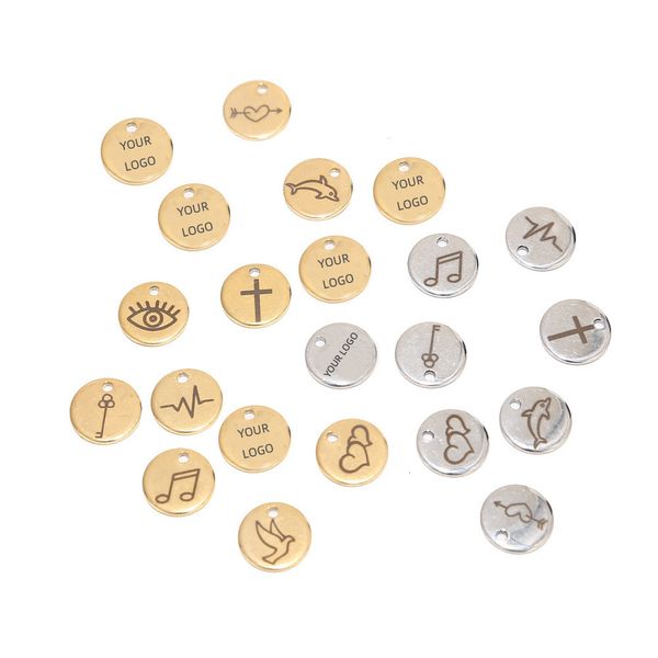Nabel-Klingelknopf-Ringe, 50 Stück, Gold, Roségold, Edelstahl, blanko, geprägte Erkennungsmarken, runde Charm-Anhänger, individuell mit beliebigen Worten, 6 mm, 8 mm, 10 mm, 230727