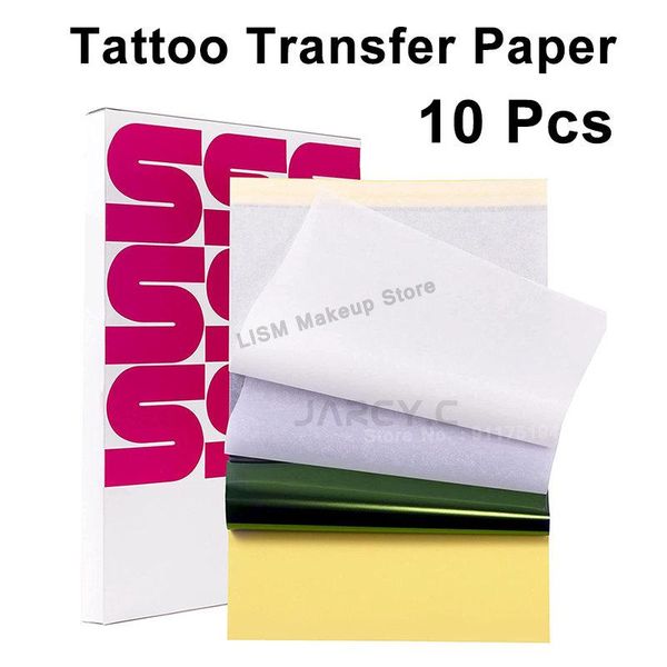 Cortinas 10pcs tatuagem transferência de papel espiritual tatuço estêncil estêncil carbono papel térmico folhas tatuagem suprimento de papel a4 tamanho acessórios