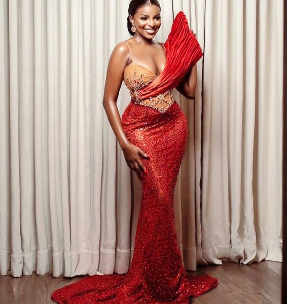 Sirena aso ebi abito da ballo rosso cristalli di perline sexy serata formale secondo accoglienza abiti da fidanzamento di compleanno abiti da abiti da soiree zj es