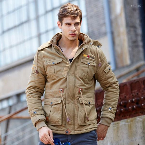 Jaquetas masculinas Treesolo 2023 moda à prova de vento cargo de lã com capuz casual militar inverno blusão piloto casacos