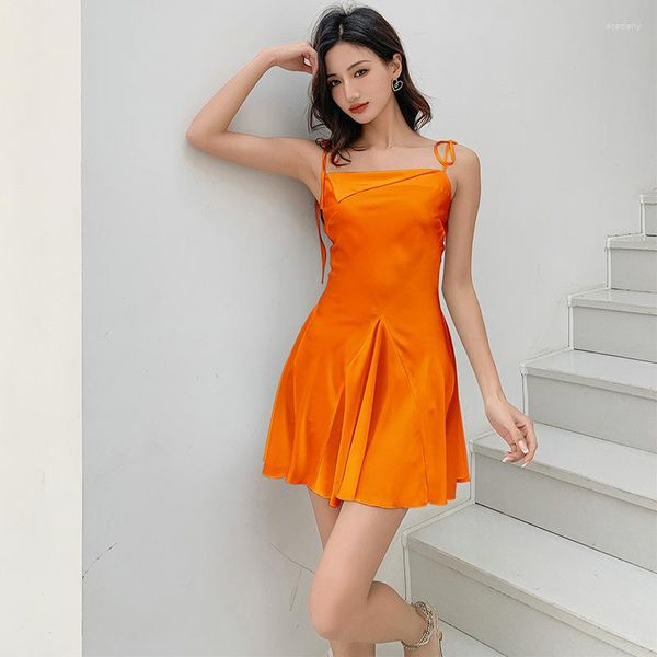 Damen-Nachtwäsche, Sommer, sexy Mini-Nachthemden, Pyjamas, Damen-Nachtwäsche, Heimkleidung, orangefarbenes Satin-Nachthemd