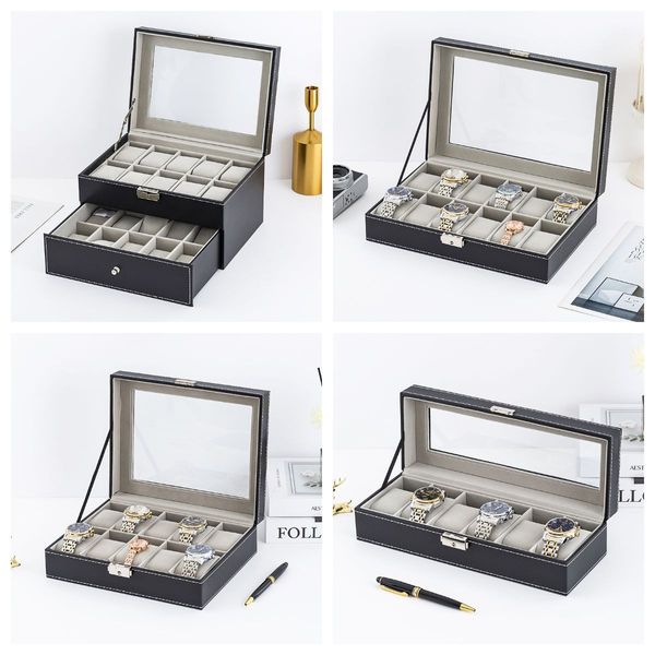 Scatole per orologi Custodie Scatole per orologi Collector 6/10/12 slot Espositore da viaggio Organizer per gioielli Custodie per orologi Cravatte Bracciali Collane Spilla 230727