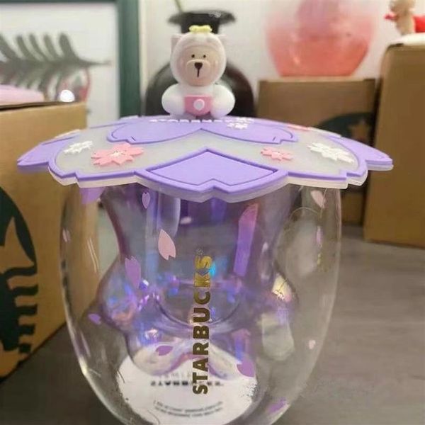 Caneca de pata de gato roxo fofa edição limitada da Starbucks com tampas porta-copos e garrafa de água de vidro de parede dupla 223I