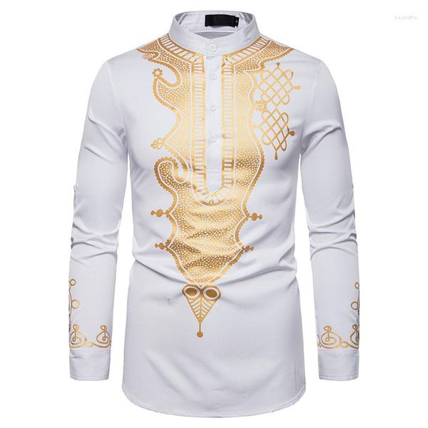 Camisas casuais masculinas Africano Estampa Dashiki Gola virada para baixo Botão Manga curta/comprida Tops Hip Hop Estilo étnico Roupas streetwear