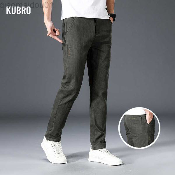 Calça masculina KUBRO verão casual versão coreana tendência fina cintura elástica calças 2023 primavera novo elástico versátil masculino regular L230727