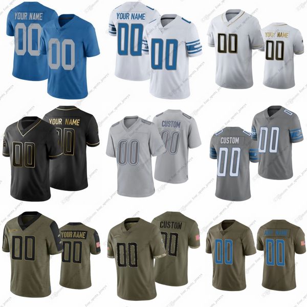 97 Aidan Hutchinson Camisetas de fútbol Jared Goff DAndre Swift Penei Sewell Jarrad Davis Barry Sanders Jameson Williams Amon Ra St Brown