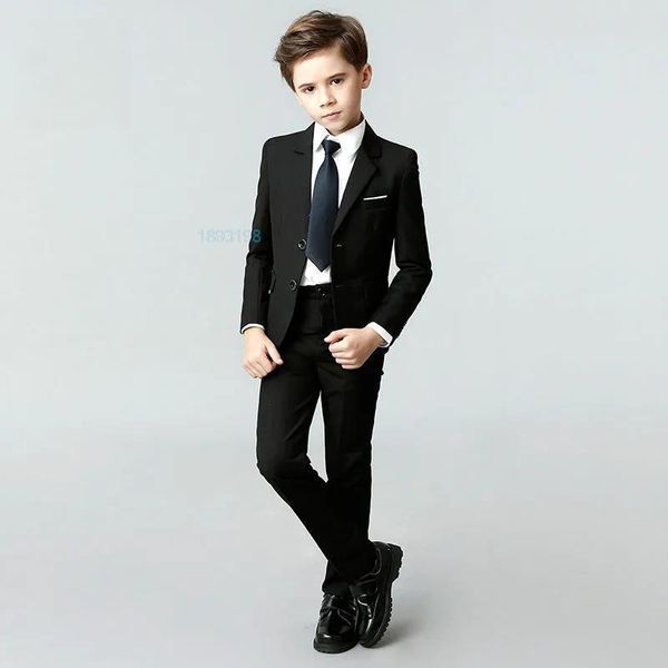 Abiti Primavera Autunno Bambino Formale Nero Navy Suit Set British Boy Dress Piano Wedding Party Costume Kids Blazer Vest Pantaloni Vestiti 230726