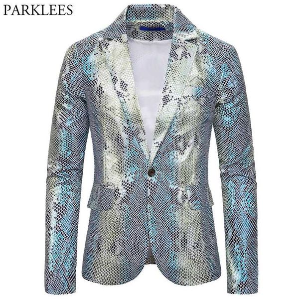 Blazer masculino prata brilhante padrão escama de peixe masculino blazer jaqueta vestidos de baile 2020 masculino traje de palco terno jaqueta blazers hombre269d