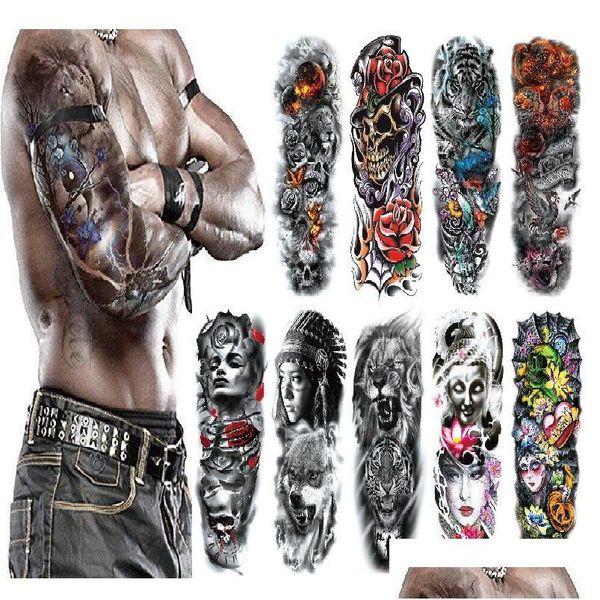 Tatuagens temporárias à prova d'água adesivo de tatuagem Fl braço grande Skl Old School Tatoo adesivos flash falso para homens mulheres drop delivery saúde Dhz24