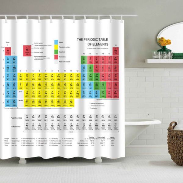 Tende da doccia Tavola periodica chimica Strisce in poliestere 1,8 m Tessuto lungo Tenda da doccia ponderata Big Bang Theory Sheldon Stessa tenda 230727