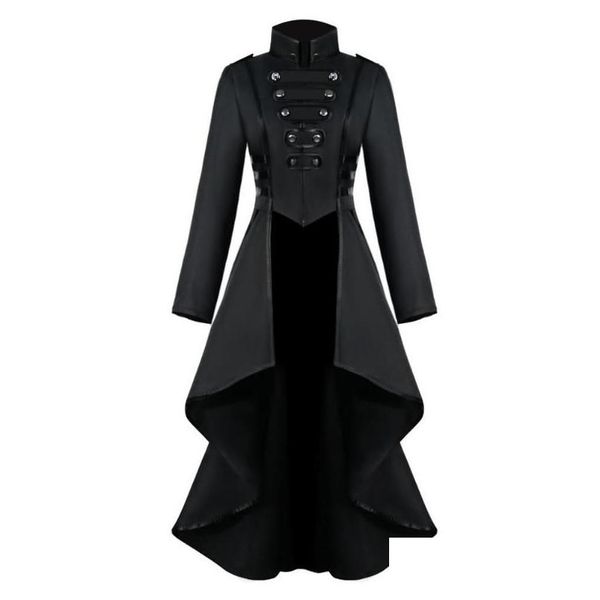 Giacche da donna Womens Women Gothic Steampunk Button Corsetto in pizzo Costume di Halloween Cappotto Plus Size Tinta unita Orlo irregolare Frac F Dhpfx