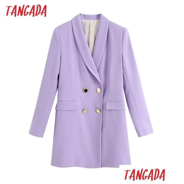 Abiti da donna Blazer Donna Elegante blazer viola Taschino Cappotto Office Lady Doppio petto Capispalla Business Top Be805 201102 Dhjdy