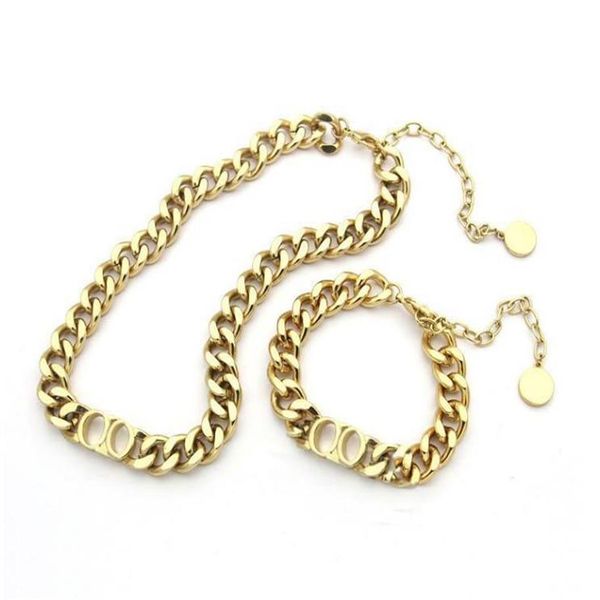 Joias de grife de luxo colares femininos colar de corrente grossa de ouro com pulseira de aço inoxidável letra D e conjuntos de colar fashion294Q