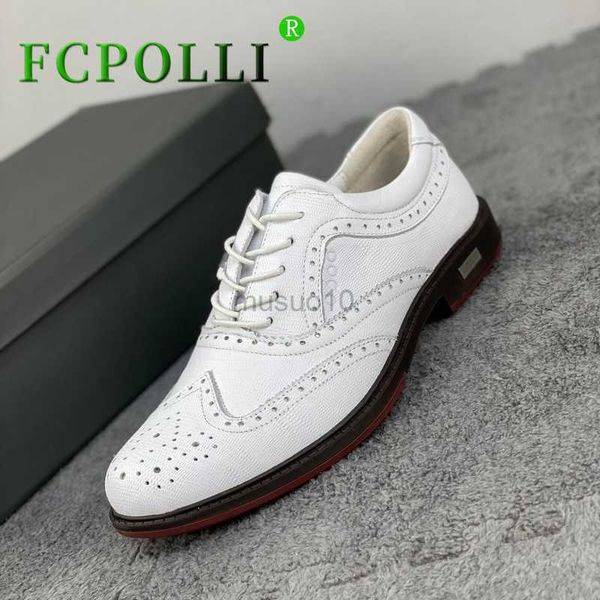 Diğer Golf Ürünleri Yeni Varış Golf Eğitim Adam Beyaz Çiçek Desen Golf Ayakkabıları Erkekler İçin Gerçek Deri Erkekler Yürüyüş Ayakkabı Brogue Golf Spor Keyarları Adam HKD230727