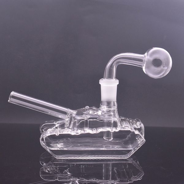 Commercio all'ingrosso Forma SERBATOIO Bruciatore a nafta in vetro Bong Bubbler Pipa ad acqua per fumatori 14mm Femmina Dab Rig Bong Ash Catcher Narghilè con tubo per bruciatore a nafta maschio