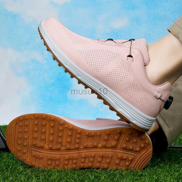 Outros produtos de golfe 2023 venda imperdível sapatos de golfe para casais rosa preto tênis de caminhada antiderrapante treinamento de golfe masculino couro respirável tênis de golfe HKD230727