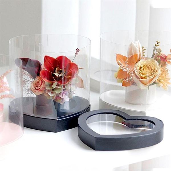 Herzförmige Geschenkbox, PVC, transparente Blumenverpackungsboxen mit Deckel, Blumenarrangements, Halter, DIY-Geschenkverpackung, Zubehör 12720