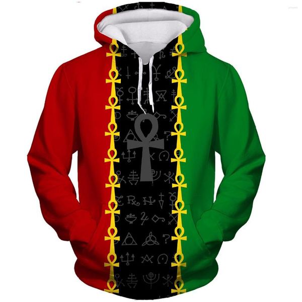 Erkek Hoodies Fashion 3D Baskı Mısır Kültürel Sembolleri Günlük Uzun Kollu Külot Sweatshirt