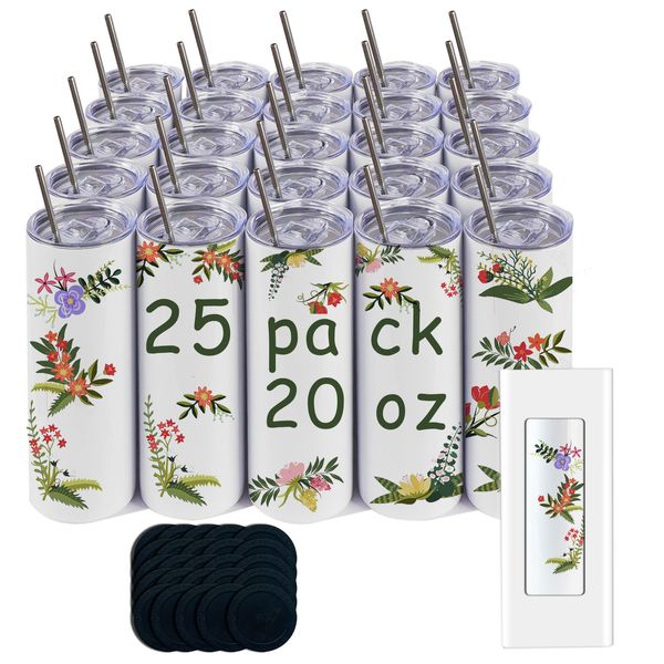 Tumblers 25pack Sublimation Прямой тумблер в двойной стенке из нержавеющей стали Bluk с металлической соломой и скользящей крышкой оптом 230727