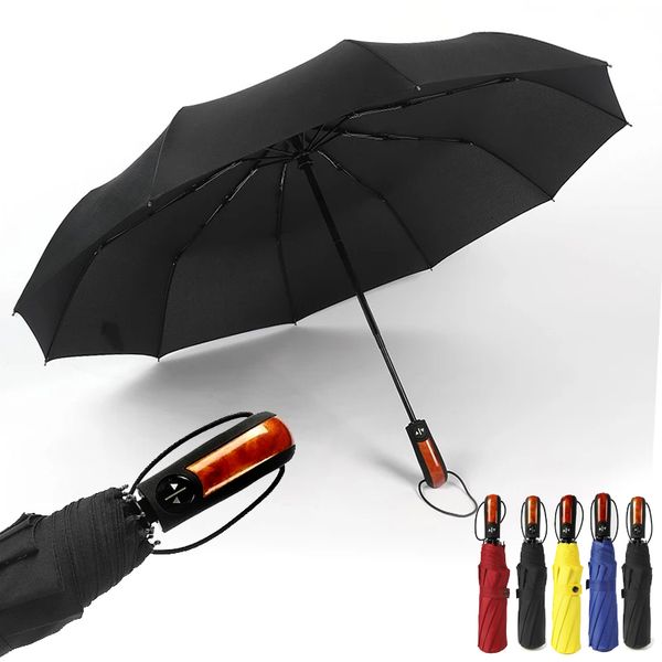 Guarda-chuva Dobrável Automático Guarda-chuva de Chuva Feminino Cabo de Madeira Masculino À Prova de Vento Compacto Viagem Masculino Auto OpenClose Guarda-sóis 230627