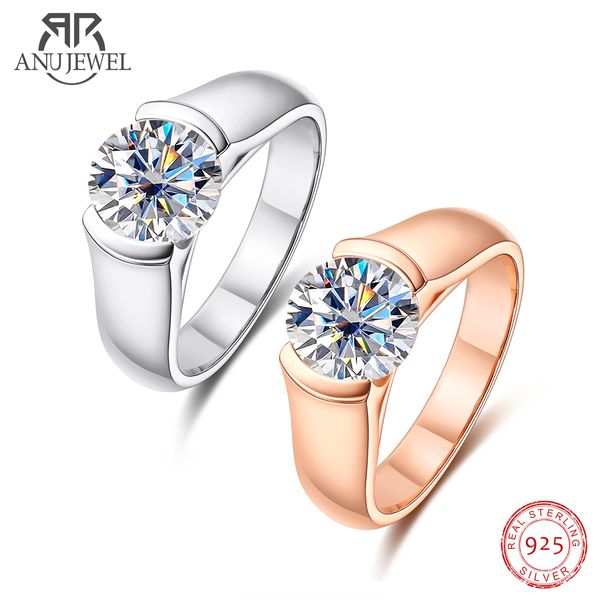 Fedi nuziali AnuJewel 2ct D Color Diamond 18K Rose Gold Plated Solitaire Woman Ring Man Jewelry Wholesale 230726