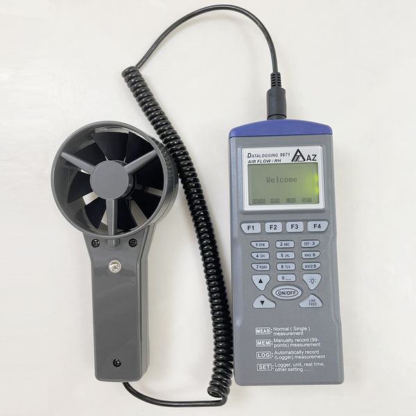 Anemometro digitale per temperatura UR Datalogger AZ9671 Misuratore di flusso d'aria Igrotermografo portatile con intervallo di velocità del vento 0,6 ~ 32 M/S