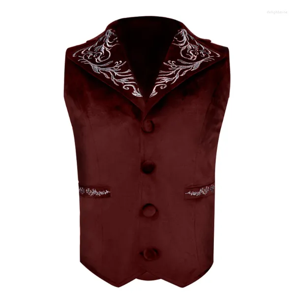 Coletes Masculinos Colete de Camurça Vermelho Vinho Medieval Renascentista Steampunk Terno Sem Mangas Retro Slim Fit Colete de Peito Único