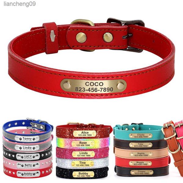 Coleira personalizada para cães de couro personalizada para cães e gatos Pug Perro Identificação Coleiras com etiqueta de identificação Gravação gratuita para cães pequenos e gatos Coleira de identificação L230620