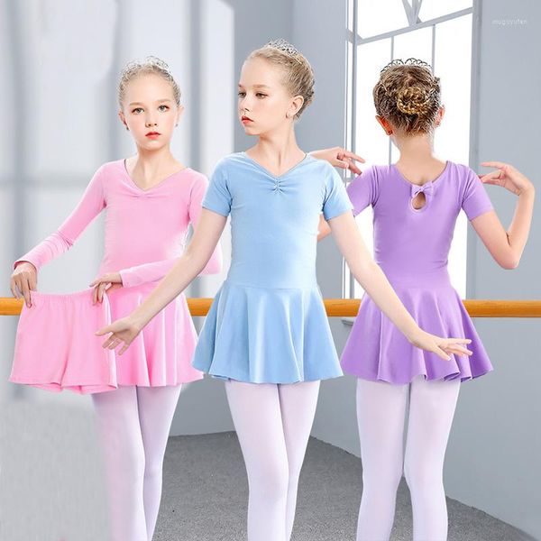 Bühnenkleidung Kinder Ballett Tanz Cosrumes Tanzkleid Mädchen Kurzarm Sommer Beschäftigt Uniformen Moderne Trainingskleidung