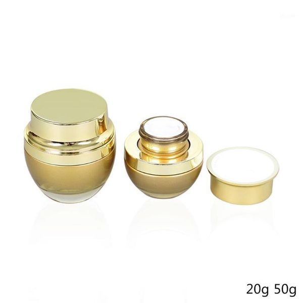 Vorratsflaschen, Gläser, leeres Glas, Cremetiegel, Verpackung in 50 ml, rundem Kosmetikspender in Gold mit goldenem Deckel auf 277E