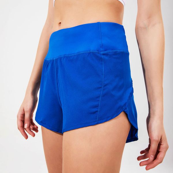 L-88 Calças curtas forradas de cintura alta de secagem rápida respirável Yoga Shorts esportivos femininos Shorts de corrida Calça de moletom casual com bolso traseiro com zíper