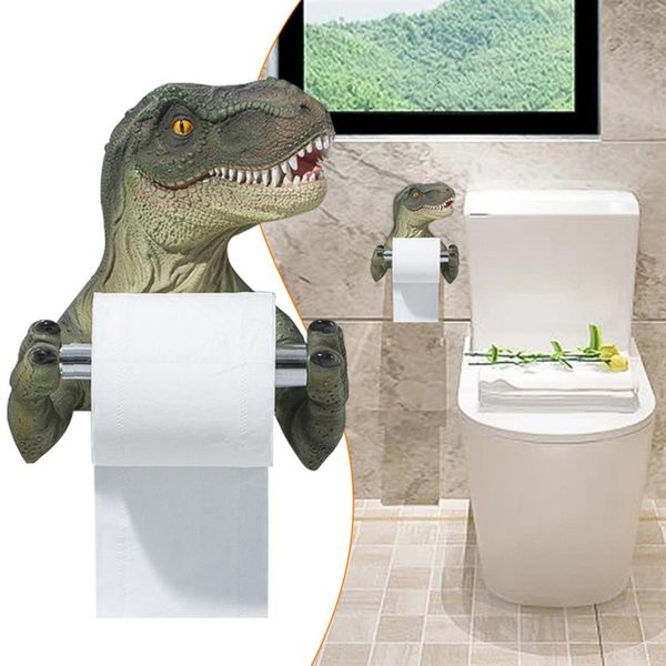Suportes para papel higiênico caixa de tecido resina rack de parede 3D dinossauro decoração do banheiro acessórios de prateleira 221201267E