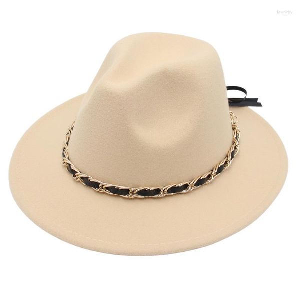 Berets (56-61 cm) PU-Kette Breite Krempe Fedora Hut Frauen Männer Filzkappe 2023 Herbst Bull Gürtel Jazz Damen Land Sombreros de Mujer