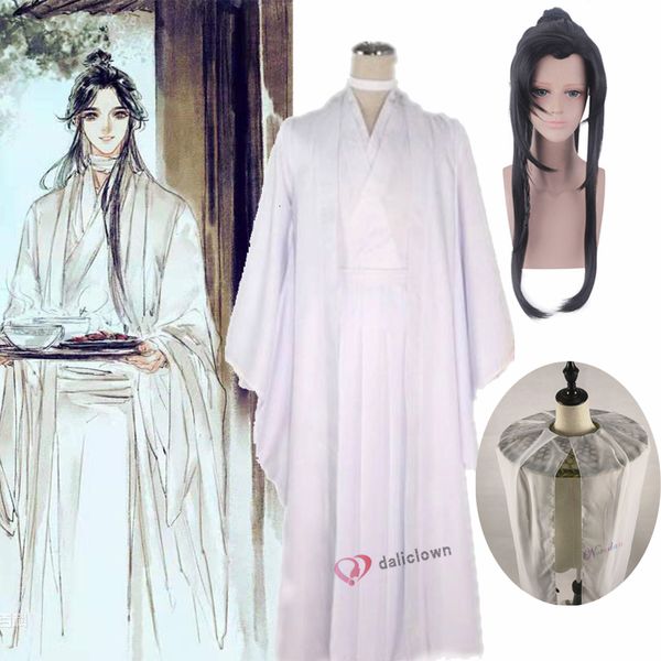 Tema Costume Xie Lian Costume Cosplay Tian Guan Ci Fu Cosplay Xielian Parrucche Cappello di bambù Prop Uomo Donna Bianco Han Fu Anime Outfit 230727