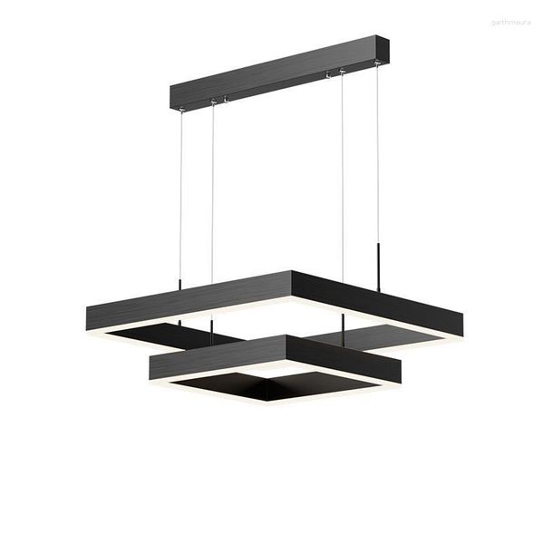 Lampadari Modern Square Led Home Decor Lampade a sospensione a soffitto Soggiorno di lusso Cucina Camera da letto Rettangolo nero Lampada a sospensione