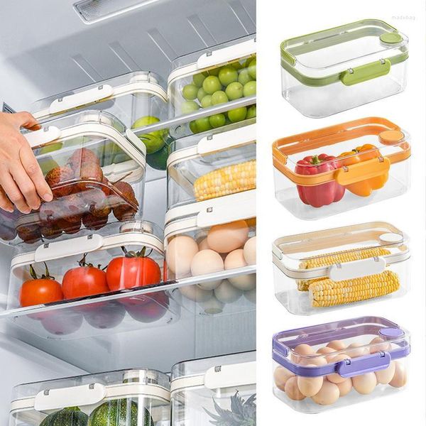 Bottiglie di stoccaggio Contenitore per frutta per frigorifero Organizer per frigorifero trasparente Contenitori per alimenti Bevande vegetali Utensili da cucina