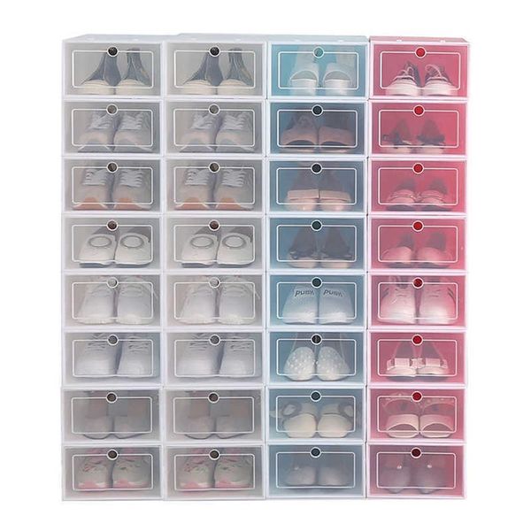 12-teiliges Schuhkarton-Set, mehrfarbig, faltbar, Aufbewahrung aus Kunststoff, transparent, für Zuhause, Schuhregal, Stapel-Display, Aufbewahrungsorganisator, Einzelbox, X330P