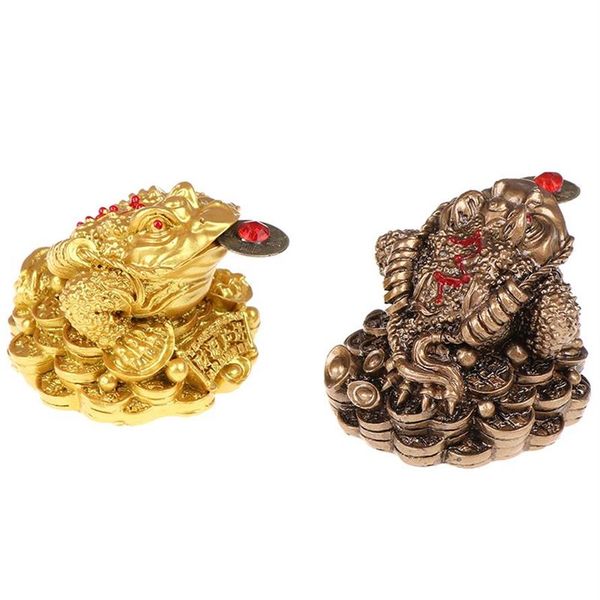 Decorazioni per interni Feng Shui Toad Money LUCKY Fortune Wealth Chinese Golden Frog Moneta Ornamenti da tavolo Regali Ornamento per auto233B